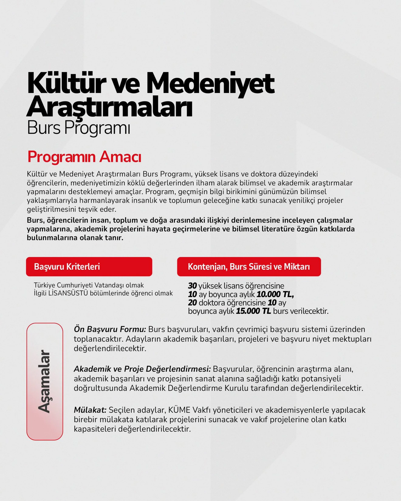KÜLTÜR MEDENİYET VAKFI BURSU